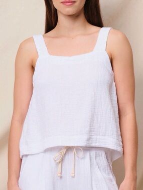 Sundry Cross-Back White Cotton Gauze Tank